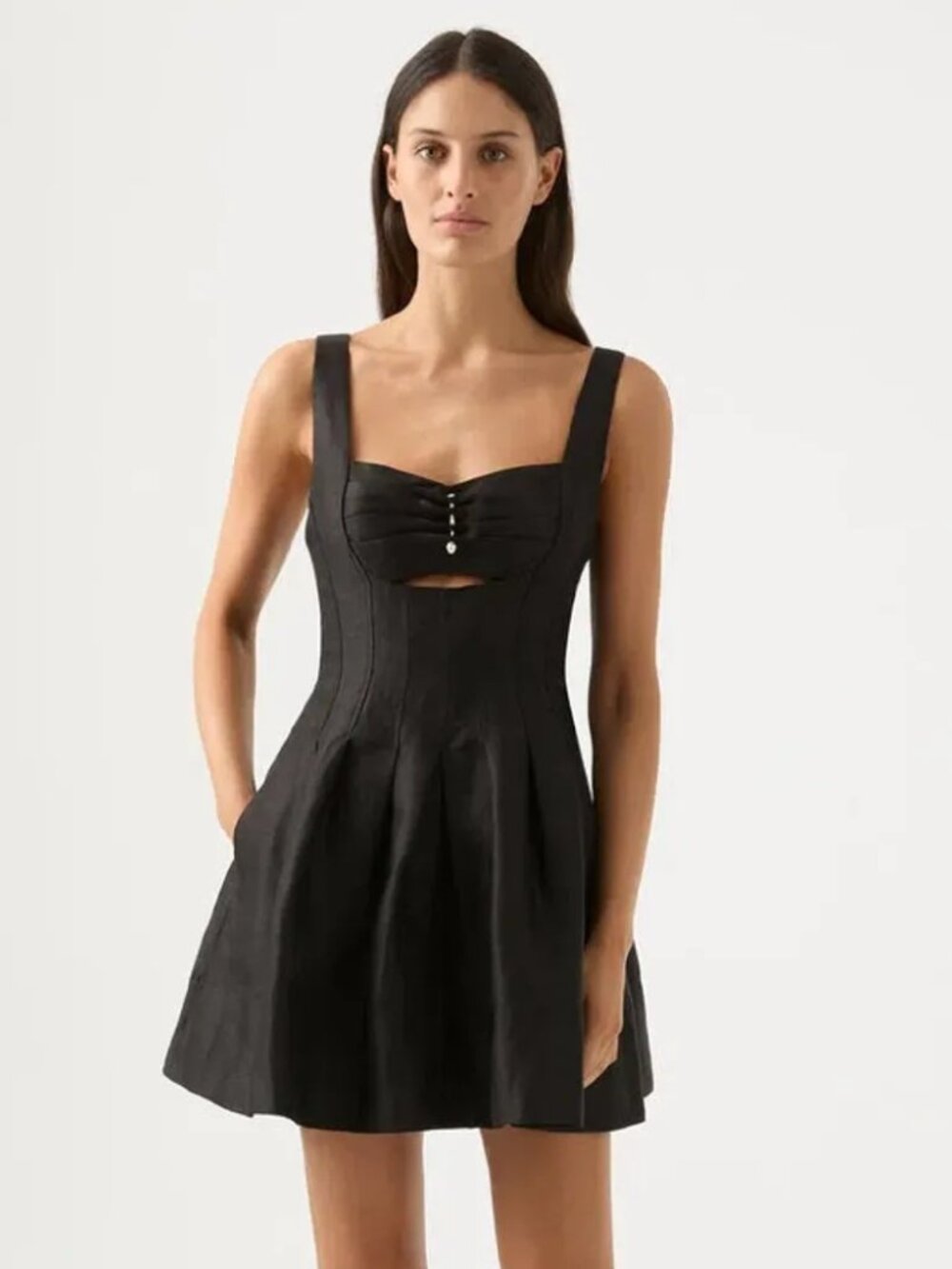 Aje Divinity Pearl Pin Mini Dress Black LBS Party Cocktail Night Out Size 8